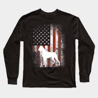 Boxer Dog American Flag Vintage Retro Long Sleeve T-Shirt